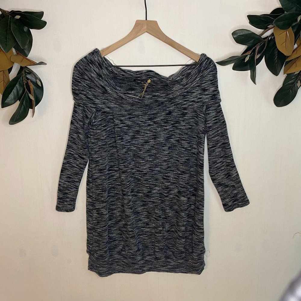 Sweet Claire Off the Shoulder Black & Grey Sweater
